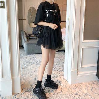 Lettering Mesh Loose-fit Short-sleeve T-shirt