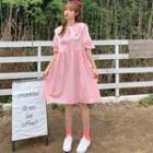 Lace Trim Sailor Collar Elbow-sleeve A-line Dress