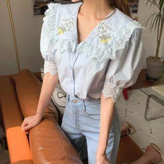 Floral Embroidered Lace-trim Blouse
