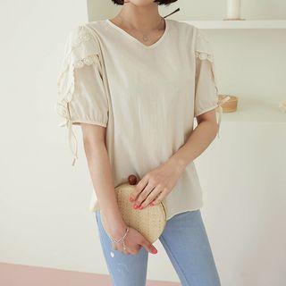 Lace-trim Tie-cuff Blouse