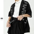 Single Breasted Letter Printed Elbow-sleeve Blazer + High-waist Letter Printed Dress Pants