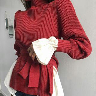 Mock-neck Sashed Sweater