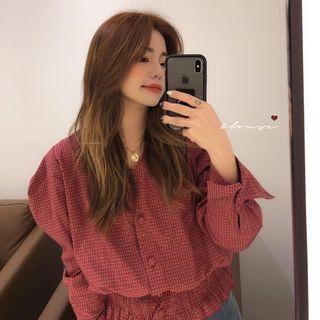 Plaid Blouse Plaid - Dark Red - One Size