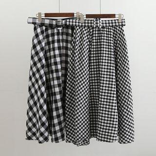 Check Pattern Belted Skirt