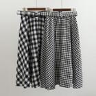 Check Pattern Belted Skirt