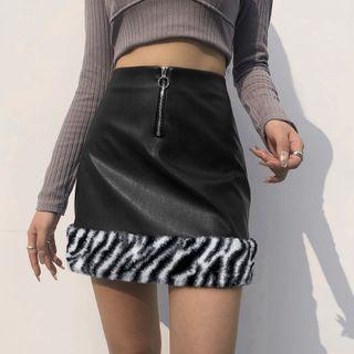 Zebra Print Fluffy Panel Mini Pencil Skirt