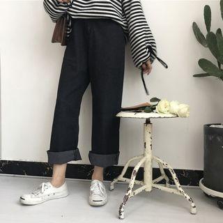 Plain High-waist Straight-leg Jeans