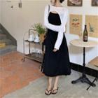 Long-sleeve Shrug / Spaghetti-strap Midi A-line Dress