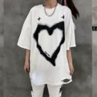 Heart Print Oversized Short Sleeve T-shirt