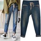 Washed Drawstring Jeans