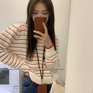 Two-tone Striped Sweater Stripe - Red - One Size