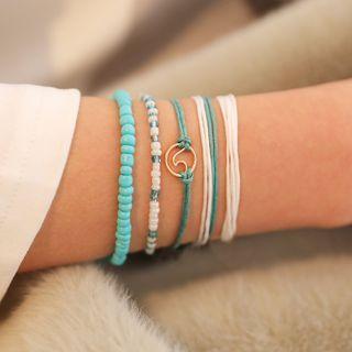 Set Of 5: Bead Bracelet 01 - Blue - One Size