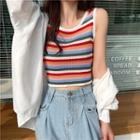 Striped Crop Tank Top Blue & White & Red - One Size