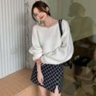 Cutout-back Sweater / Checkerboard Mini A-line Skirt