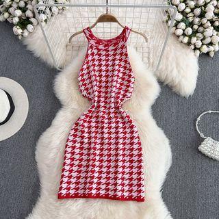 Houndstooth Halter Knit Dress