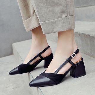 Slingback Pointed Toe Block Heel Sandals