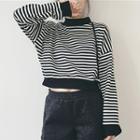 Striped Mock-neck Cropped Pullover