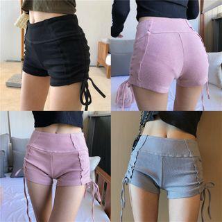 Ruched Side High-waist Plain Hot Pants