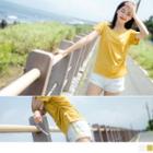 Short Sleeve Drawstring Plain Top