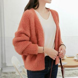 V-neck Furry Cardigan Orange - One Size