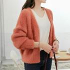 V-neck Furry Cardigan Orange - One Size