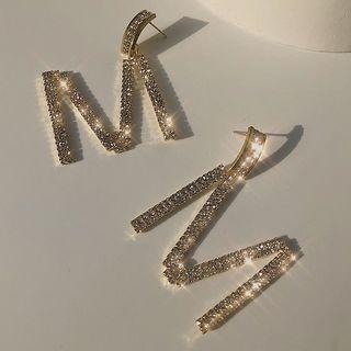 Rhinestone Letter M Dangle Earring