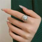 Square Faux Pearl Alloy Open Ring Silver - One Size