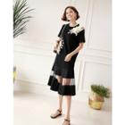 Corsage Mesh-panel Midi Dress