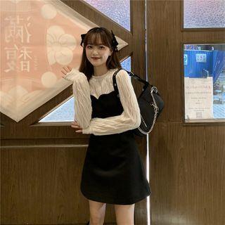 Ruched Long-sleeve Top + Mini Pinafore Dress