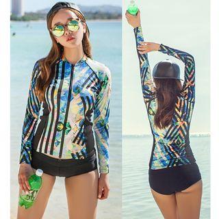 Set: Printed Zip Front Rashguard + Bikini