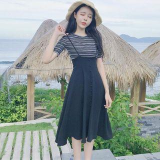 Short-sleeve T-shirt / Midi Pinafore Dress