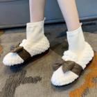 Knit Panel Bow Fluffy Short Boots