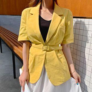 Single-button Short-sleeve Belted Blazer