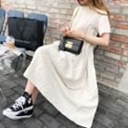 Short-sleeve Linen Blend Maxi Empire Dress