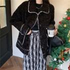 Color-block Faux Shearling Jacket / Striped Skirt