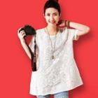 Short-sleeve Embroidered Linen Top