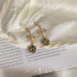 Rhinestone Rose Stud Earring / Clip-on Earring