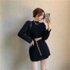 Set: Plain Sweater Dress + Belt