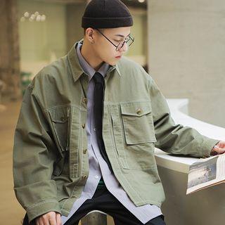 Contrast Stitching Pocket Detail Button Jacket