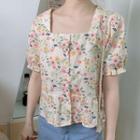 Puff Sleeve Square Neck Floral Print Blouse