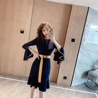 Bell-sleeve Midi Mermaid Dress