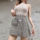 Adjustable Plaid Mini Skirt With Pouch