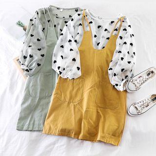 Set: Heart Print Blouse + Jumper Dress