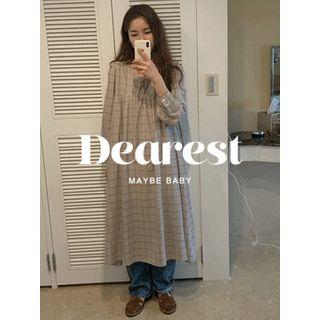 Tie-front Checked Long Dress One Size