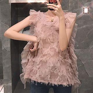 Sleeveless Ruffled Mesh Top Pink - One Size