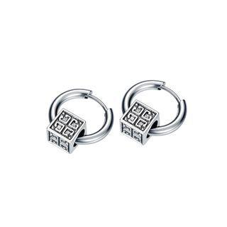 Simple Personality Geometric Square Texture 316l Stainless Steel Stud Earrings Silver - One Size
