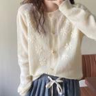 Flower Embroidered Mohair Cardigan