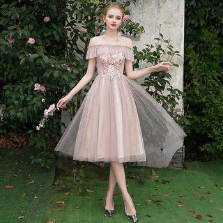 Cold-shoulder Floral Embroidered Midi Bridesmaid Dress