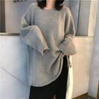 Crew-neck Sweater / Split Hem Midi H-line Skirt