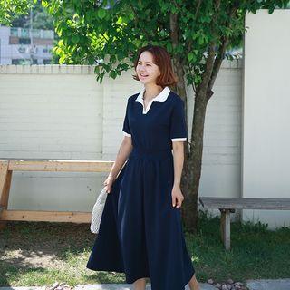 Gathered-waist Long Polo Dress